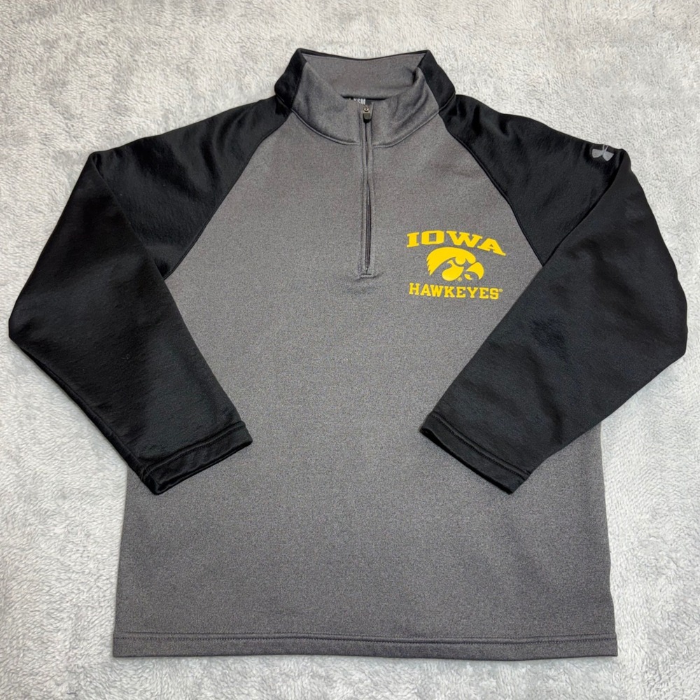 Under Armour Pullover Kids Small Grey Iowa Hawkeyes Quarter Zip Fleece Loose Fit